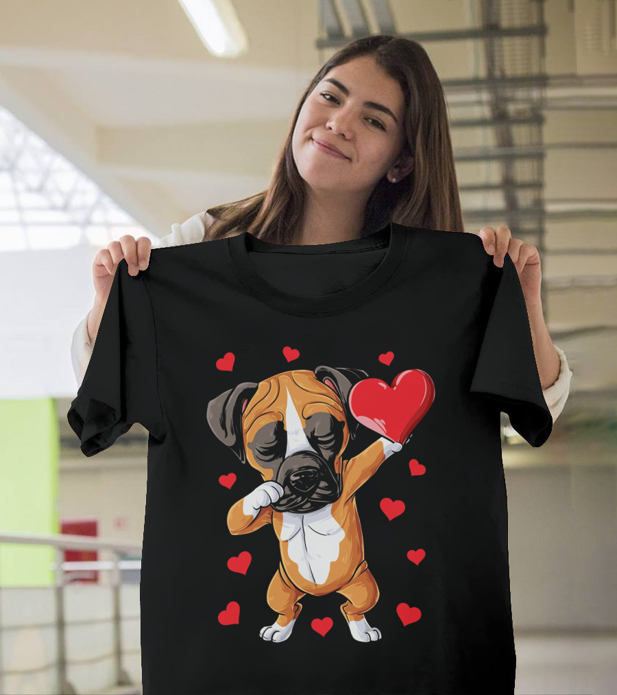 Boxer Dog Dabbing Valentine Heart for Dog Lovers T-Shirt