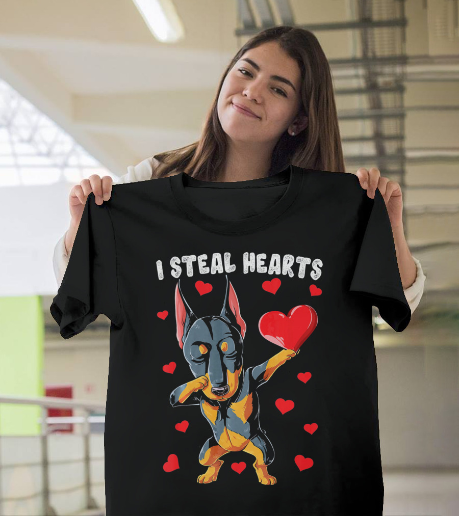 Dabbing Doberman I Steal Hearts Cute Heart-Loving Dogs T-Shirt