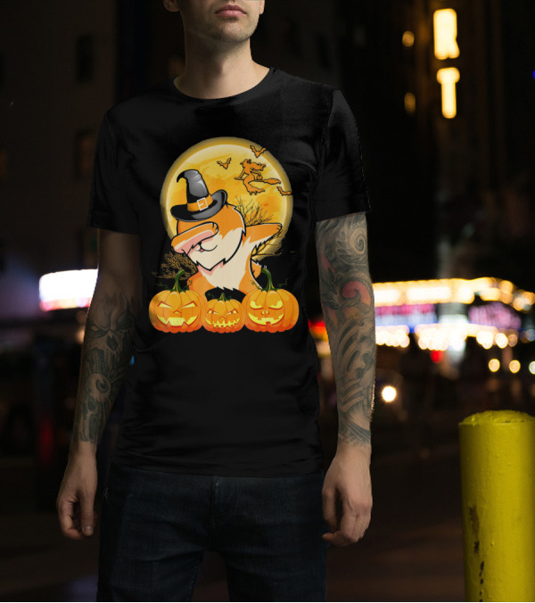 Dabbing Pomeranian Dog Halloween Pumpkin Witch Moon T-Shirt