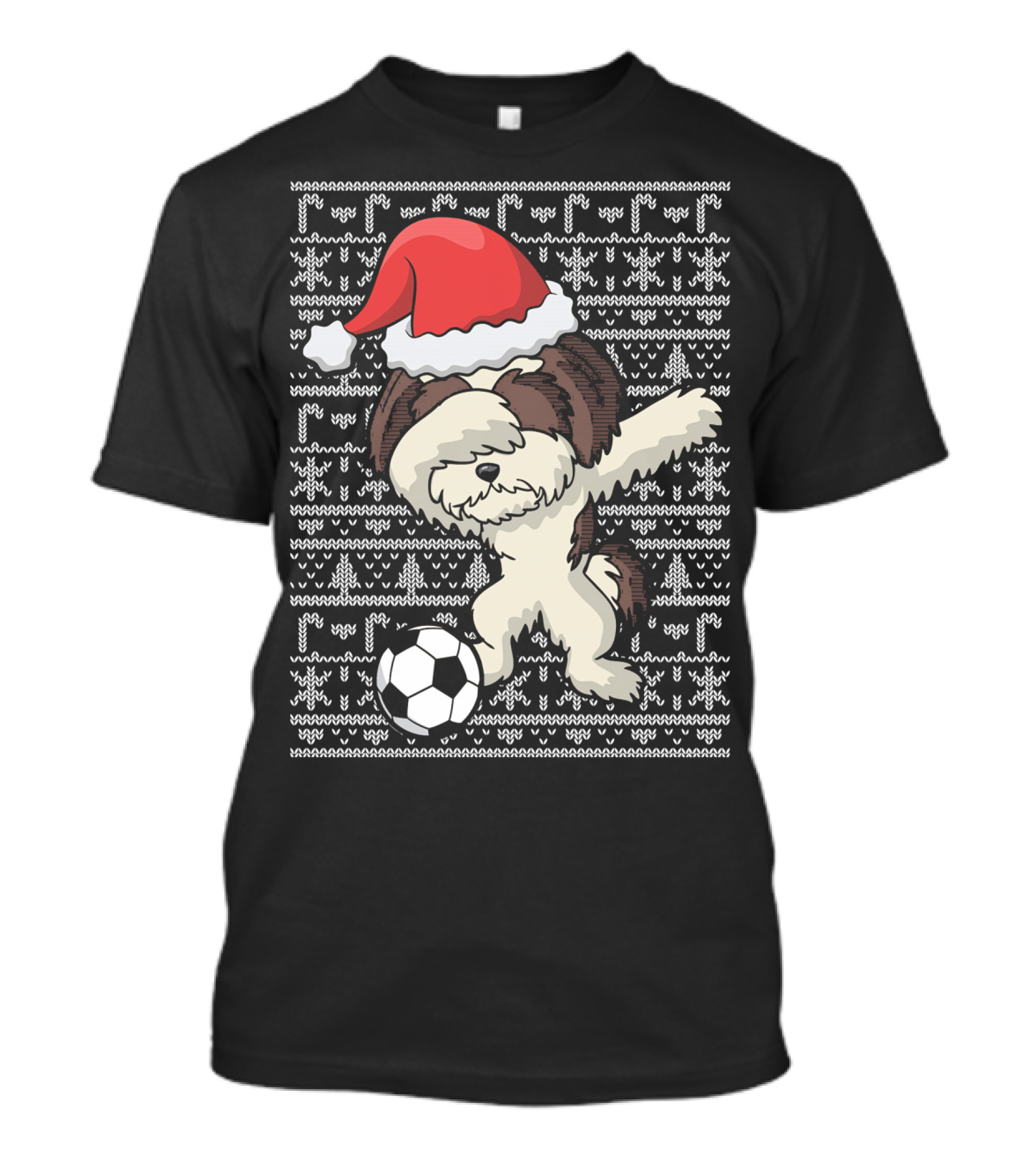 Santa Hat Dabbing Shih Tzu Soccer Ball Holiday Knit T-Shirt