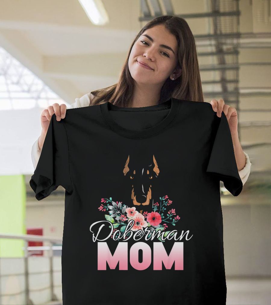 Doberman Mom Floral T-Shirt