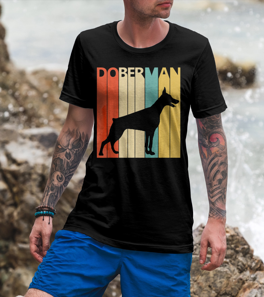 Doberman Vintage Silhouette Stripes For Dog Dad T-Shirt