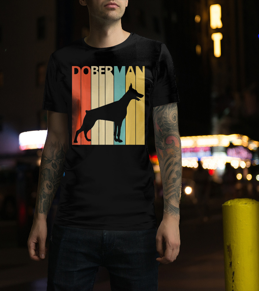 Doberman Vintage Silhouette Stripes For Dog Dad T-Shirt