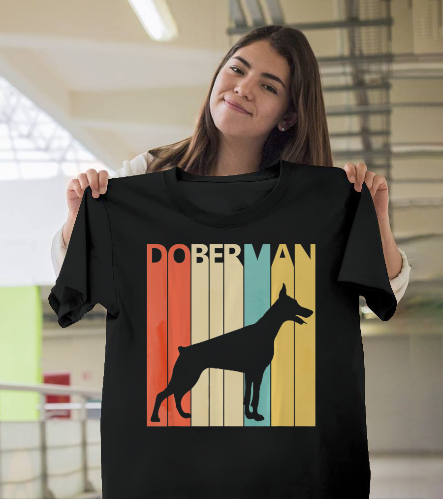 Doberman Vintage Silhouette Stripes For Dog Dad T-Shirt