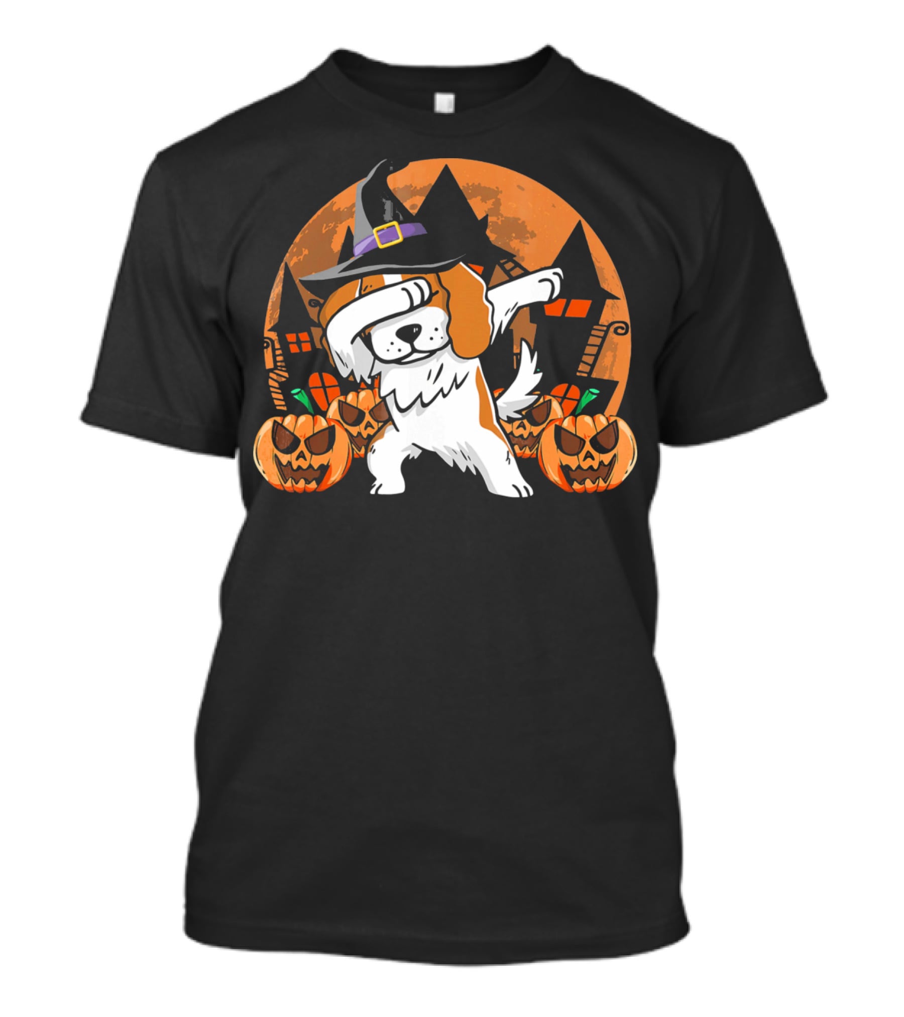 Funny Halloween Dabbing Cavalier Witch Hat Pumpkins Haunted House T-Shirt