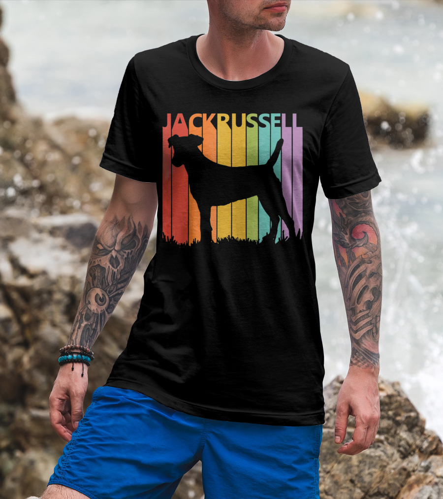 Jack Russell Silhouette Rainbow Stripes T-Shirt