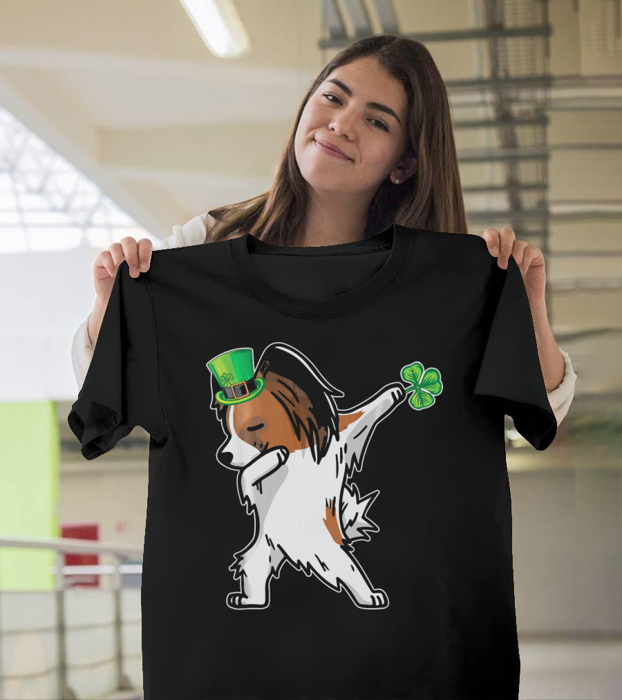Papillon Dab Dabbing Dance with Shamrock and Leprechaun Hat T-Shirt