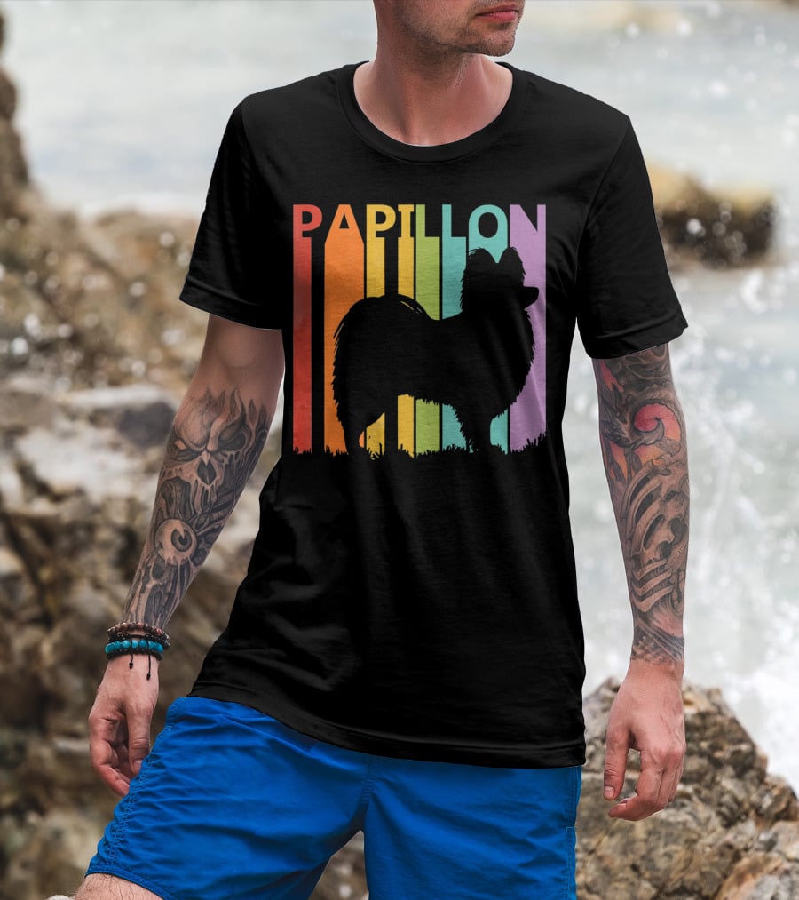 Papillon Dog Silhouette With Colorful T-Shirt
