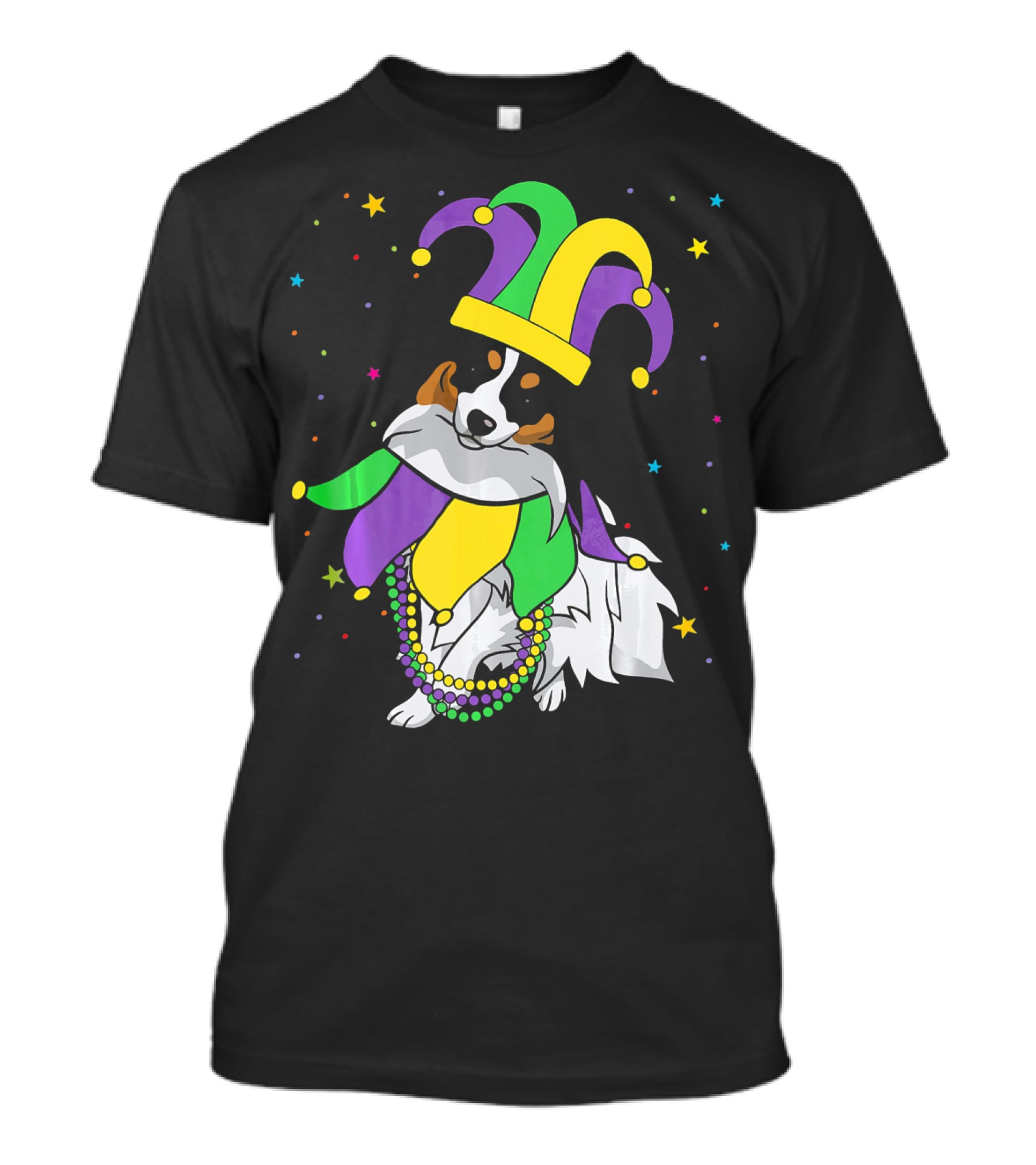Funny Papillon Jester Hat Mardi Gras Bead Colorful Stars T-Shirt