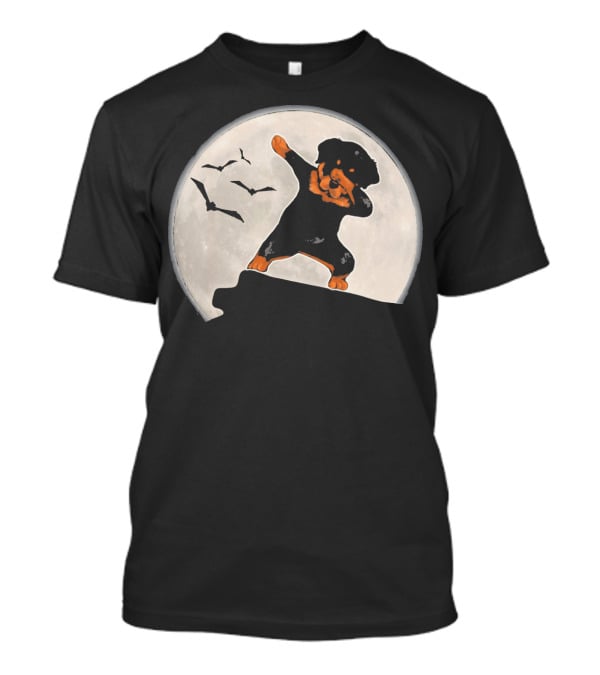 Funny Rottweiler Dabbing Dog Halloween Costume With Moon And Bats T-Shirt
