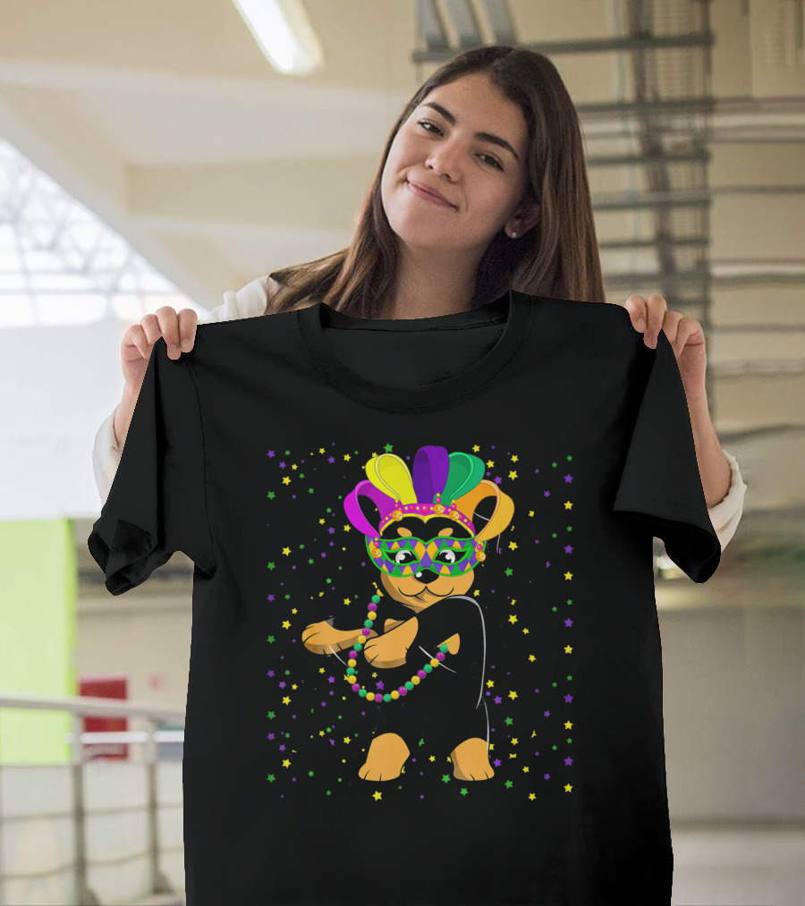 Rottweiler Flossing Beads Jester Hat Mardi Gras Fun T-Shirt