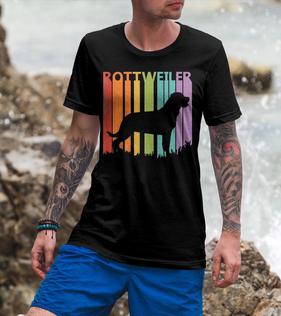 Rottweiler Dog Silhouette With Rainbow Stripes T-Shirt