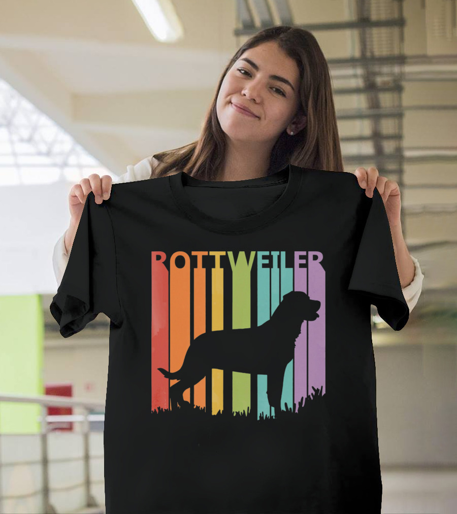 Rottweiler Dog Silhouette With Rainbow Stripes T-Shirt