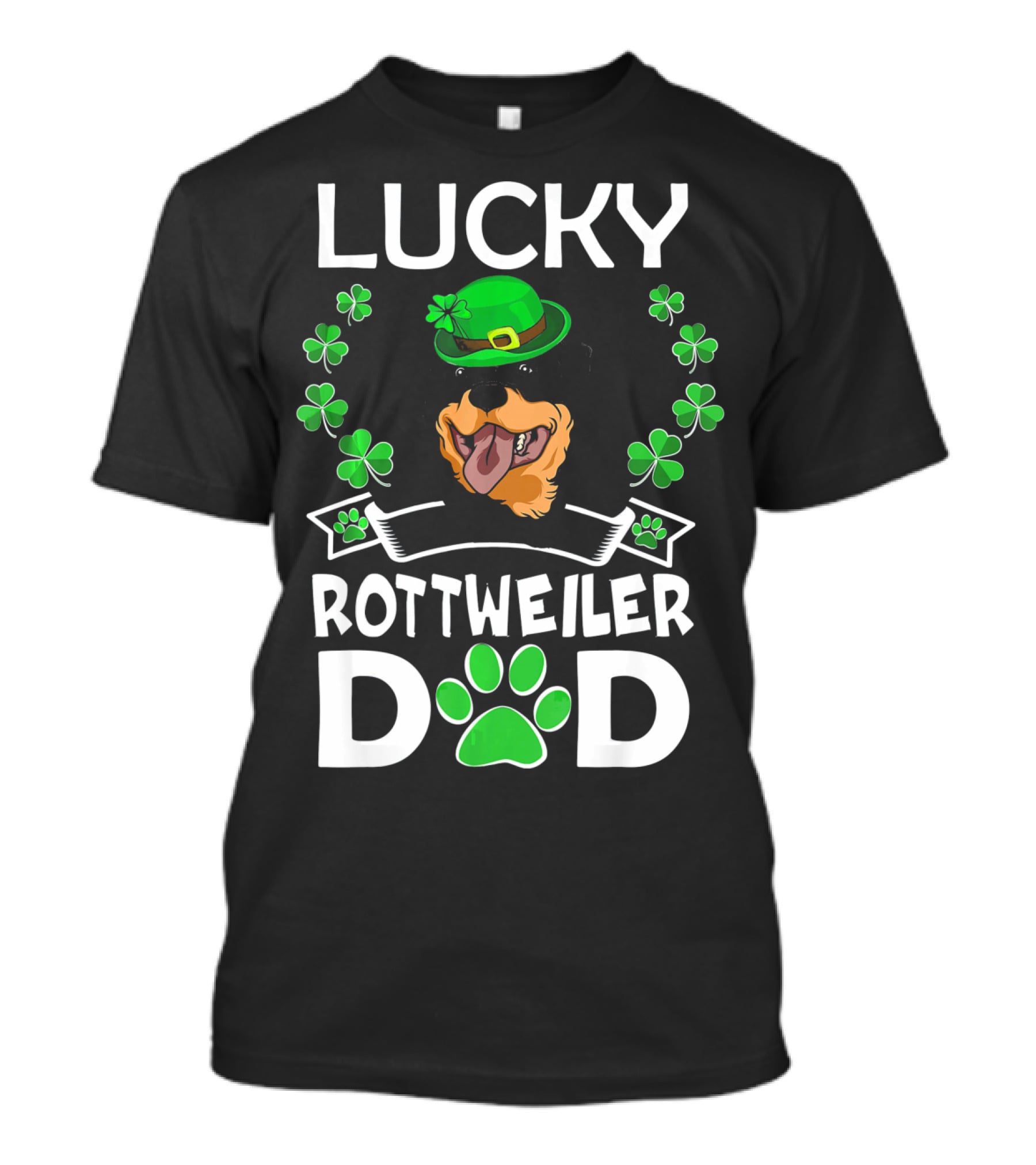 Lucky Rottweiler Dad St Patricks Day Shamrocks And Green Hat T-Shirt