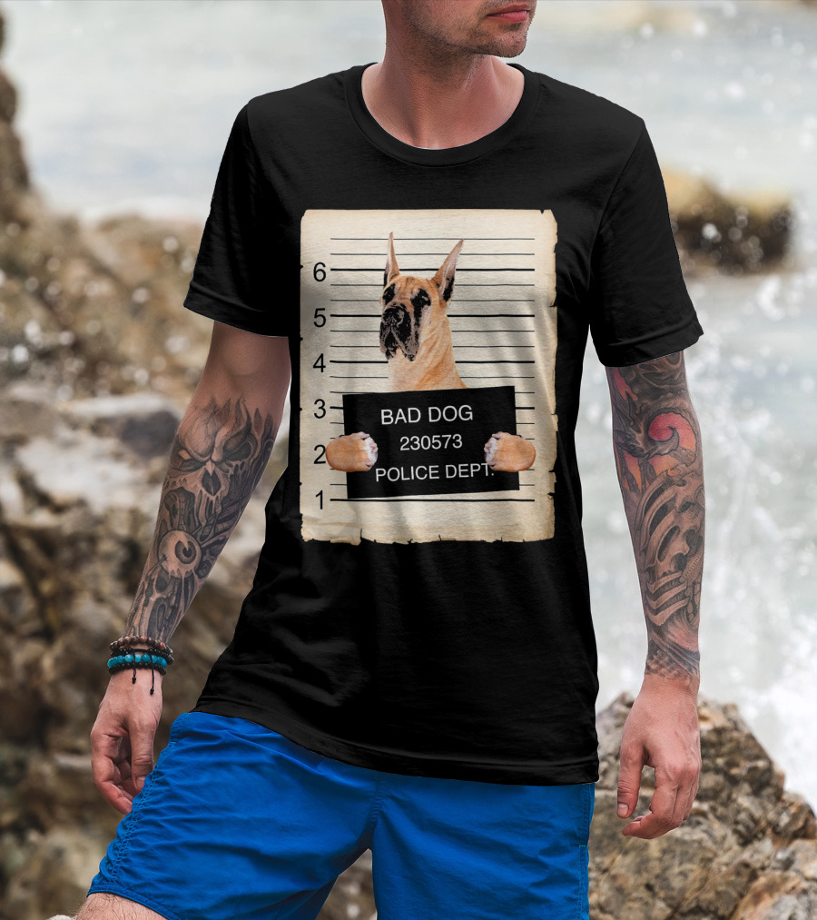 Great Dane Bad Dog Police Dept Mugshot 230573 T-Shirt