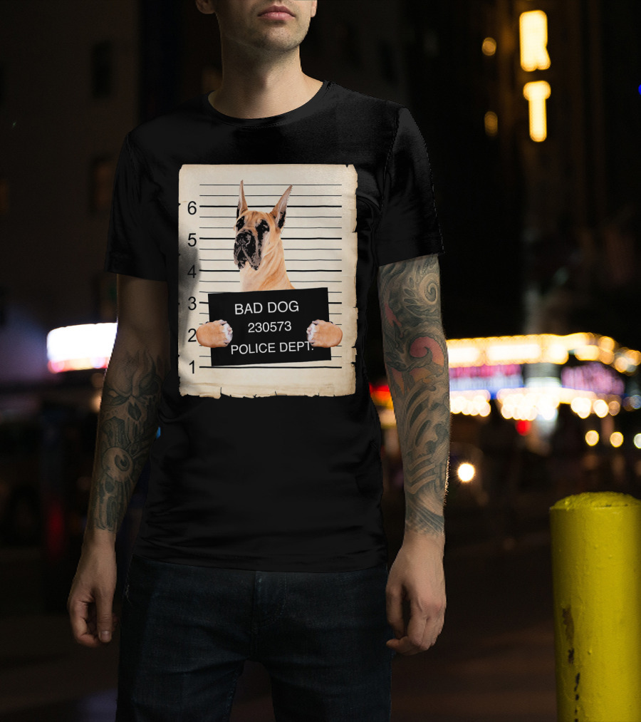 Great Dane Bad Dog Police Dept Mugshot 230573 T-Shirt