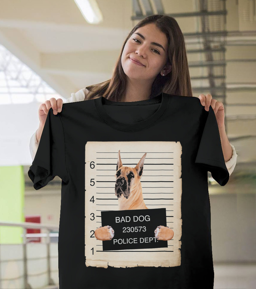 Great Dane Bad Dog Police Dept Mugshot 230573 T-Shirt