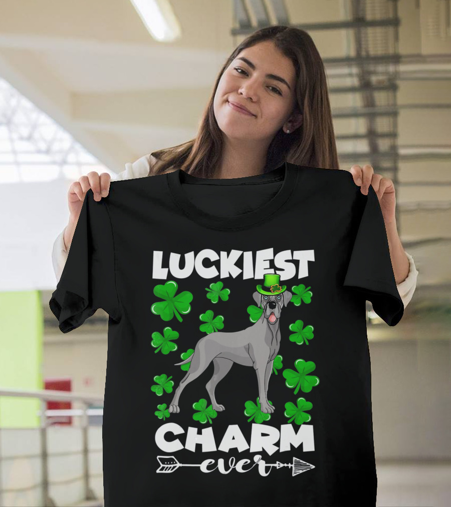 Luckiest Charm Ever Great Dane Shamrocks Hat T-Shirt