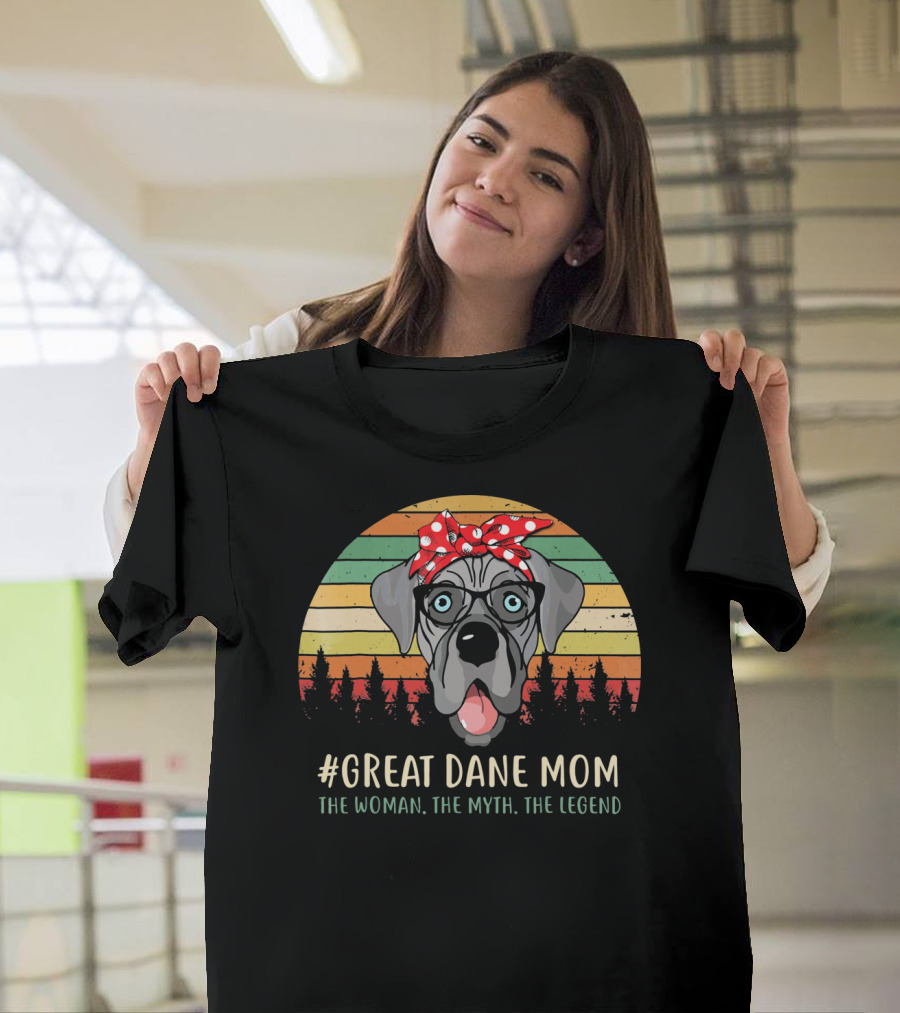 Great Dane Mom The Woman The Myth The Legend Retro Dog Bandana Glasses Forest T-Shirt