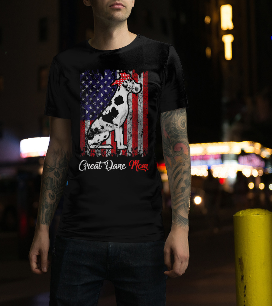 Great Dane Mom Patriotic USA Flag T-Shirt