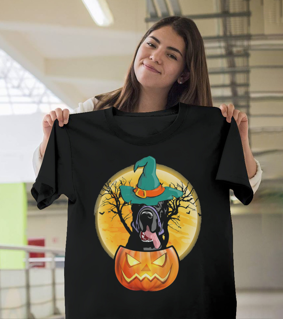 Great Dane Halloween Pumpkin Witch Hat Spooky Scene T-Shirt