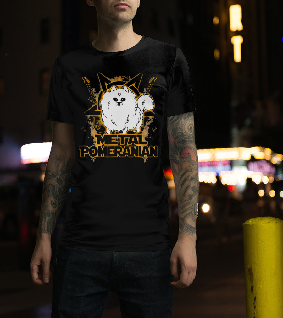 Hail Satan Metal Pomeranian Rock N Roll With Star And Guitars T-Shirt