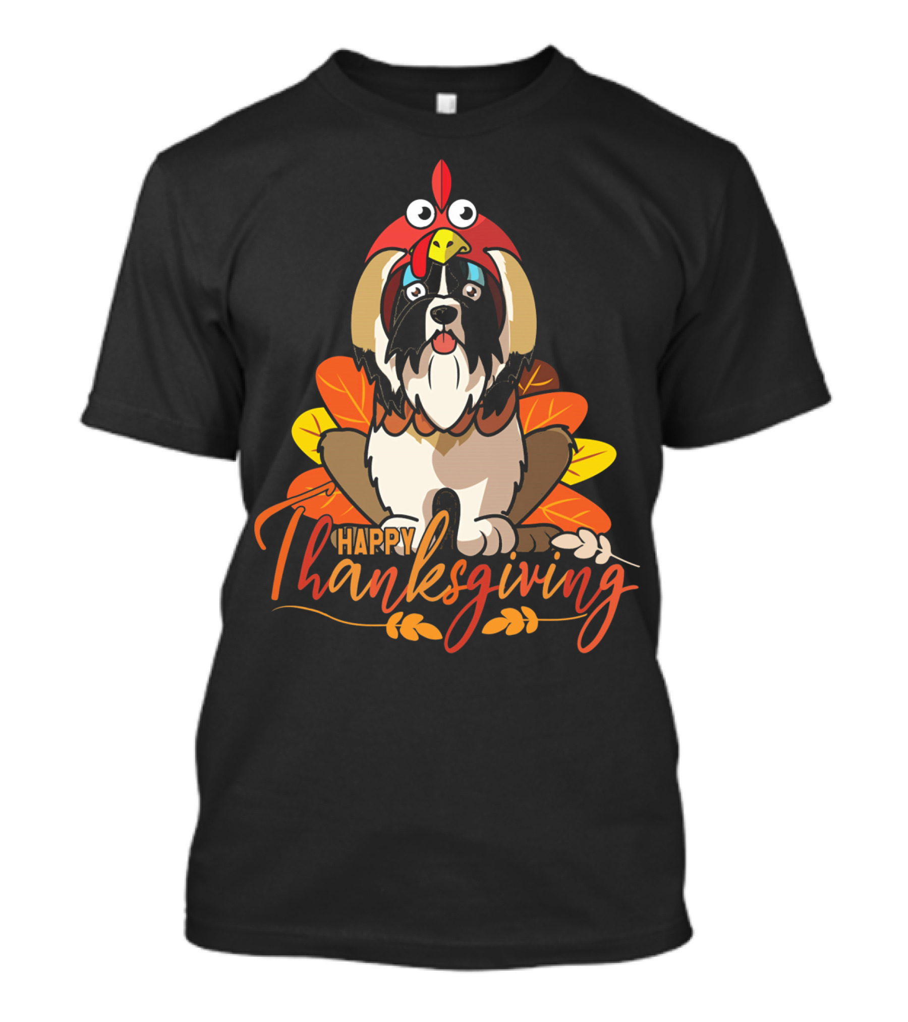 Happy Thanksgiving Shih Tzu In Turkey Costume With Leaves T-Shirt
