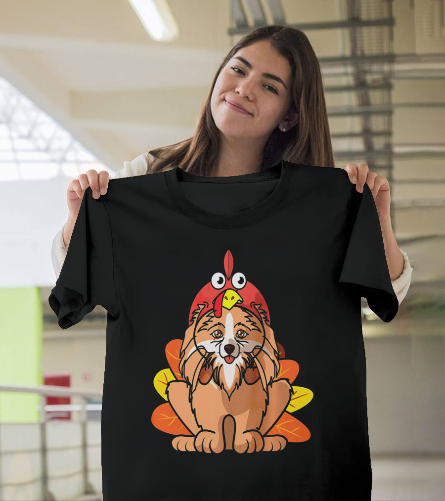 Happy Thanksgiving Pomeranian Turkey Dog With Colorful Feathers T-Shirt