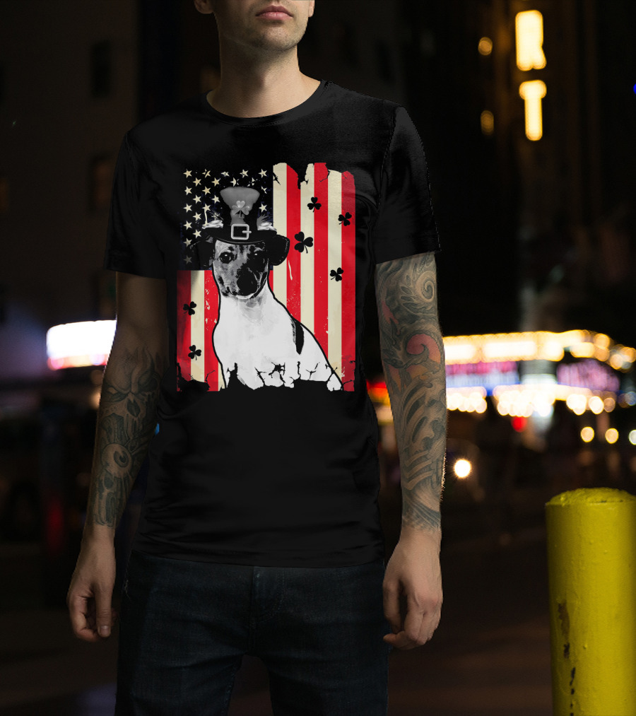 Jack Russell Terrier American Flag St Patricks Day With Shamrocks T-Shirt