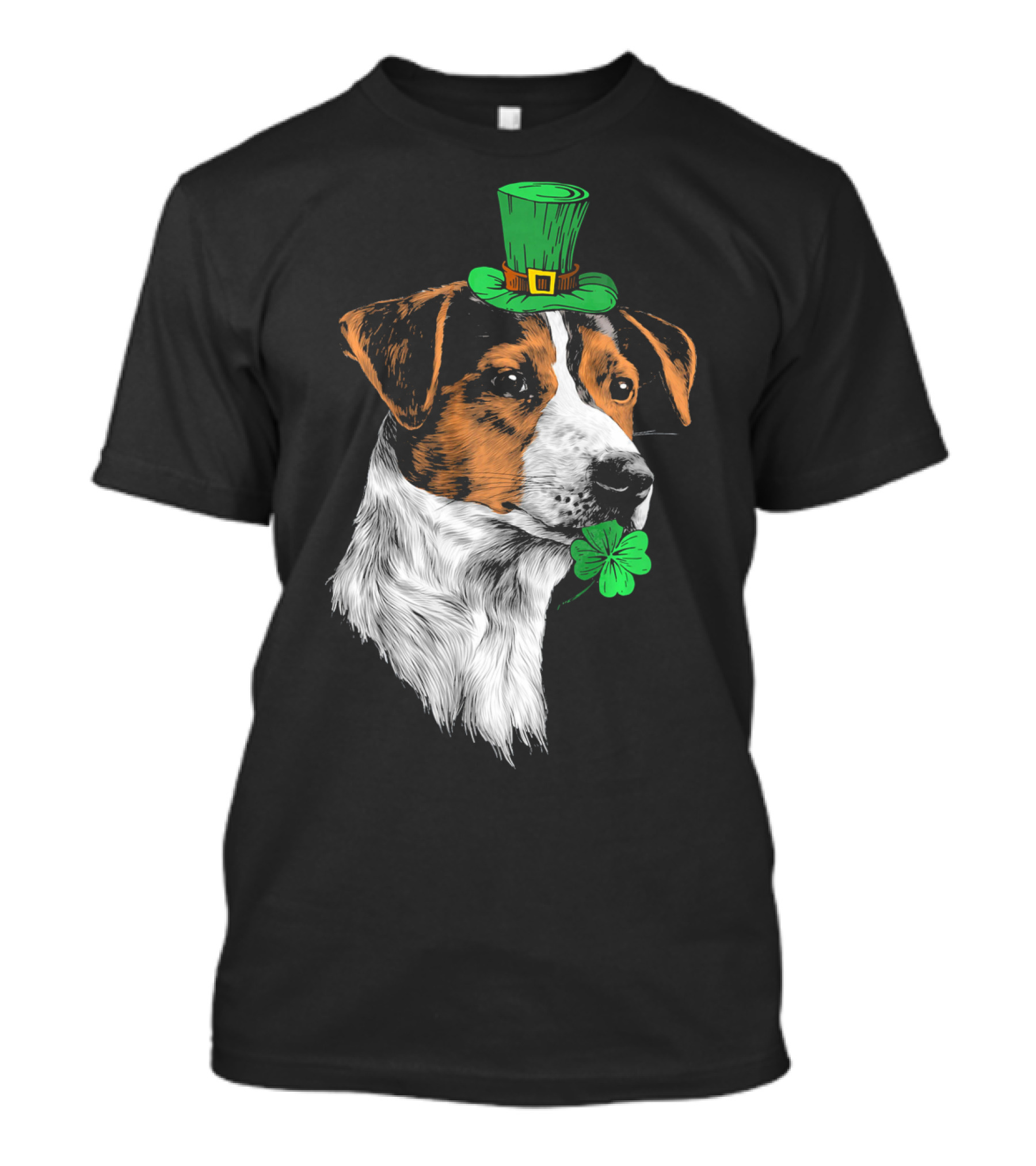 Jack Russell Terrier With Leprechaun Hat And Shamrock St Patrick's Day T-Shirt