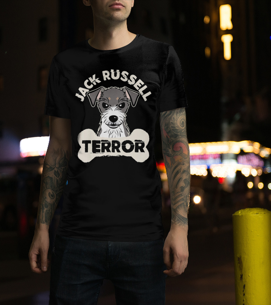 Jack Russell Terrier With Bone Graphic And 'Terror' Text T-Shirt