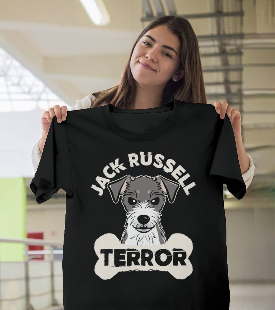 Jack Russell Terrier With Bone Graphic And 'Terror' Text T-Shirt