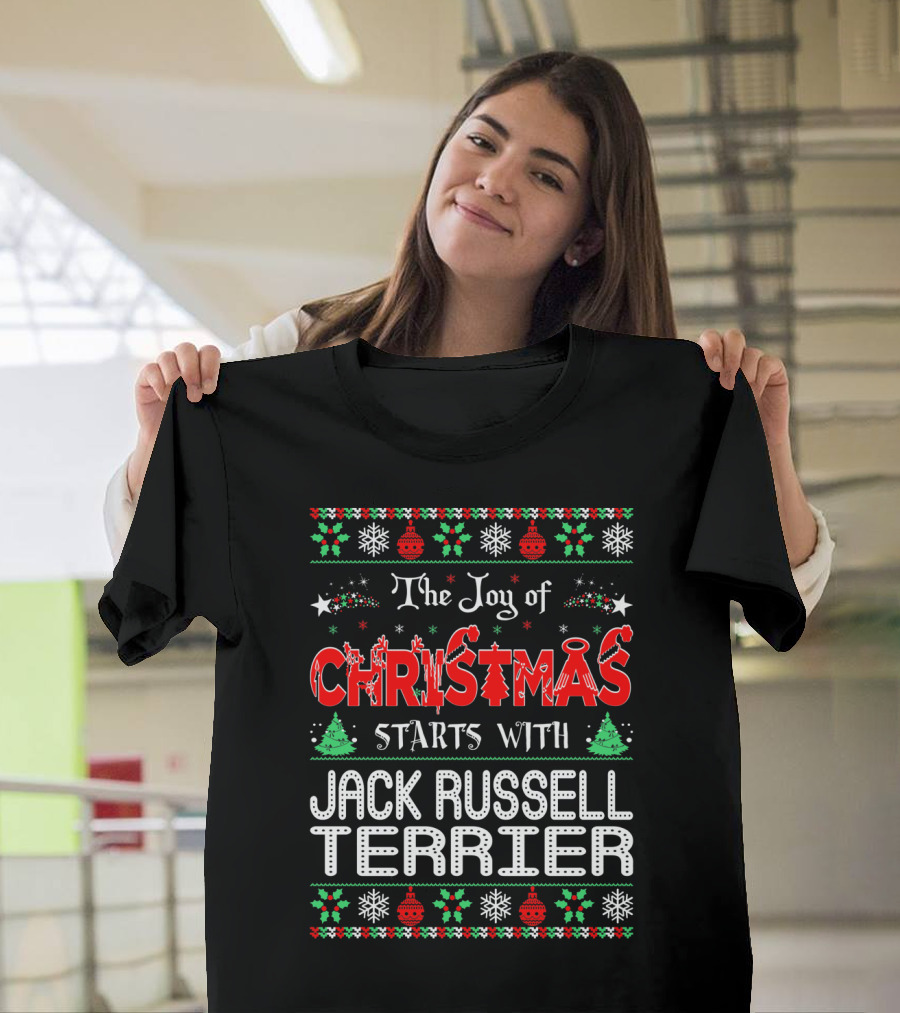 The Joy Of Christmas Starts With Jack Russell Terrier Festive T-Shirt