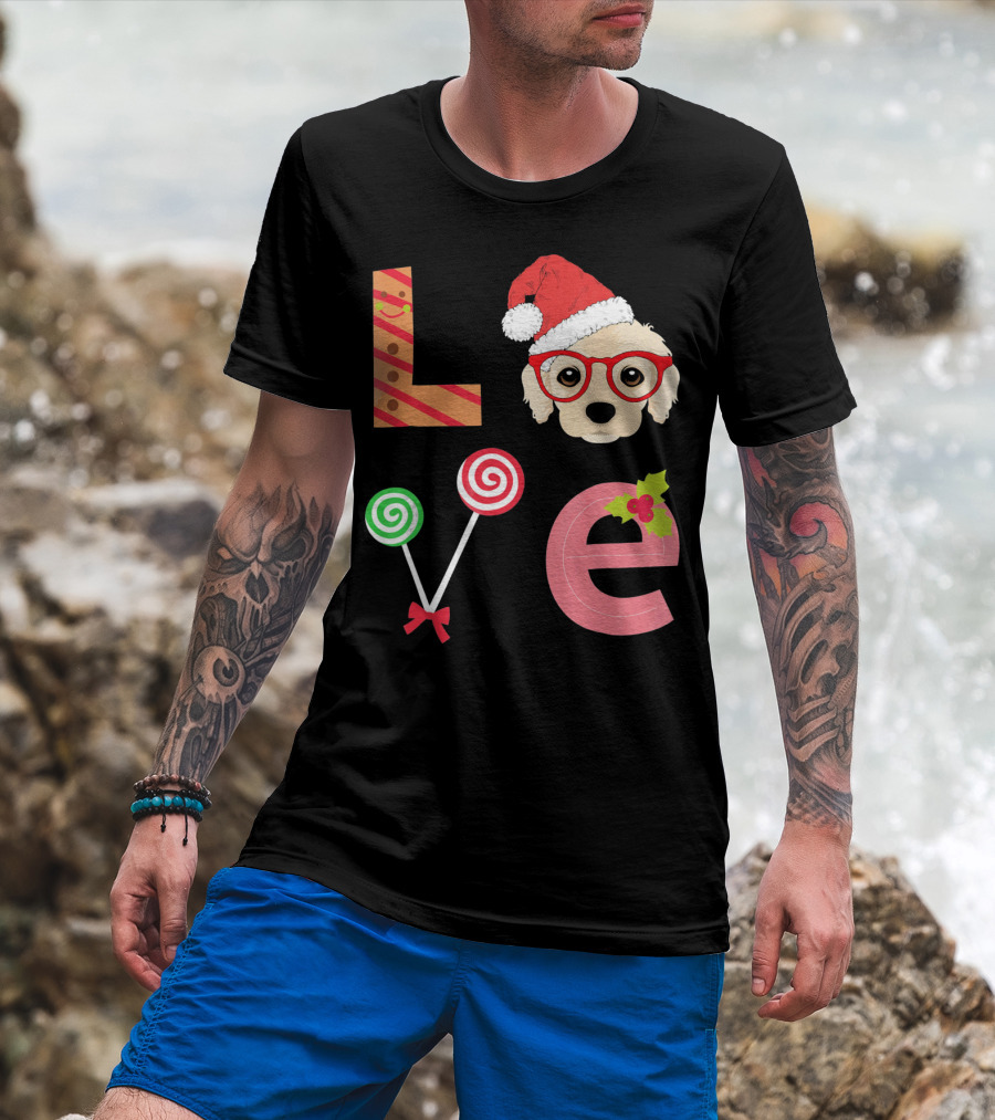 Love Cocker Spaniel Santa Christmas Dog Lollipop Glasses T-Shirt