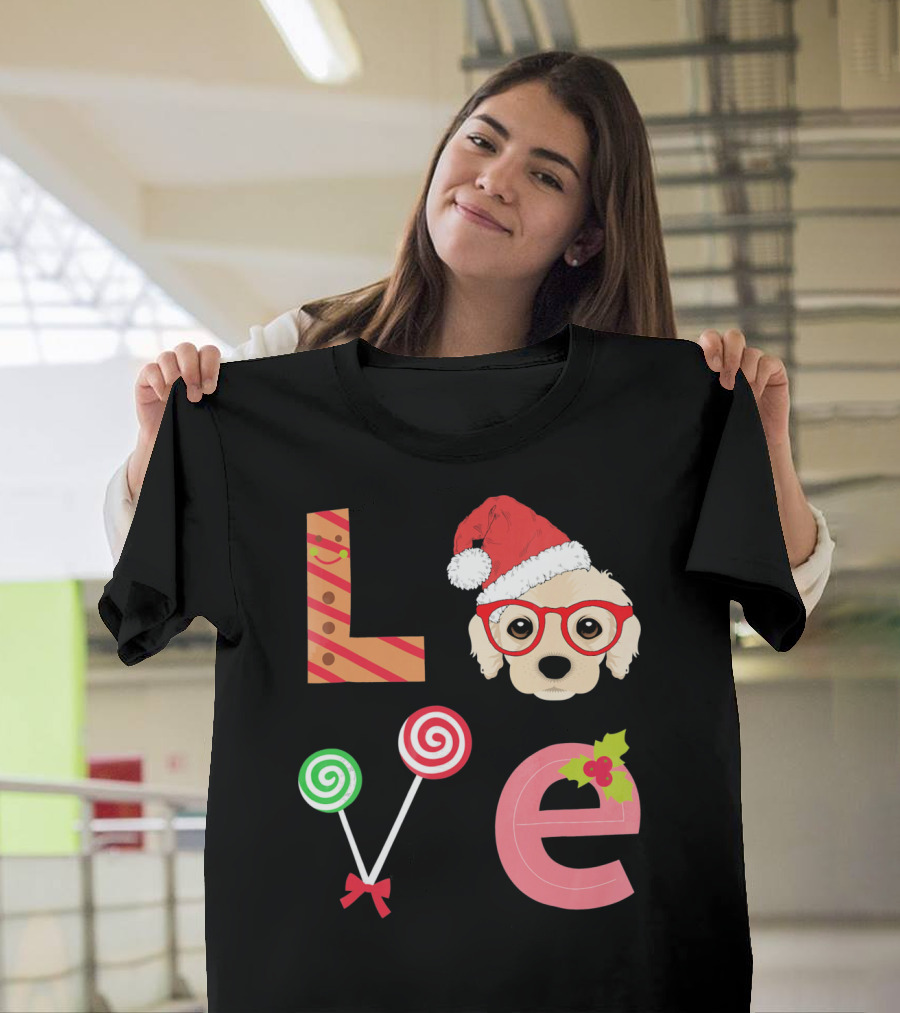 Love Cocker Spaniel Santa Christmas Dog Lollipop Glasses T-Shirt