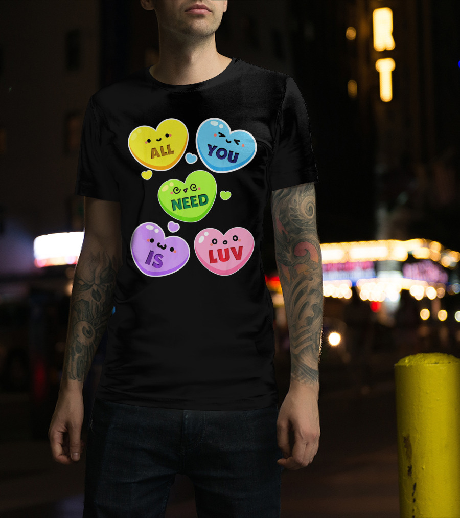 All You Need Is Luv Valentine Kawaii Heart Faces T-Shirt