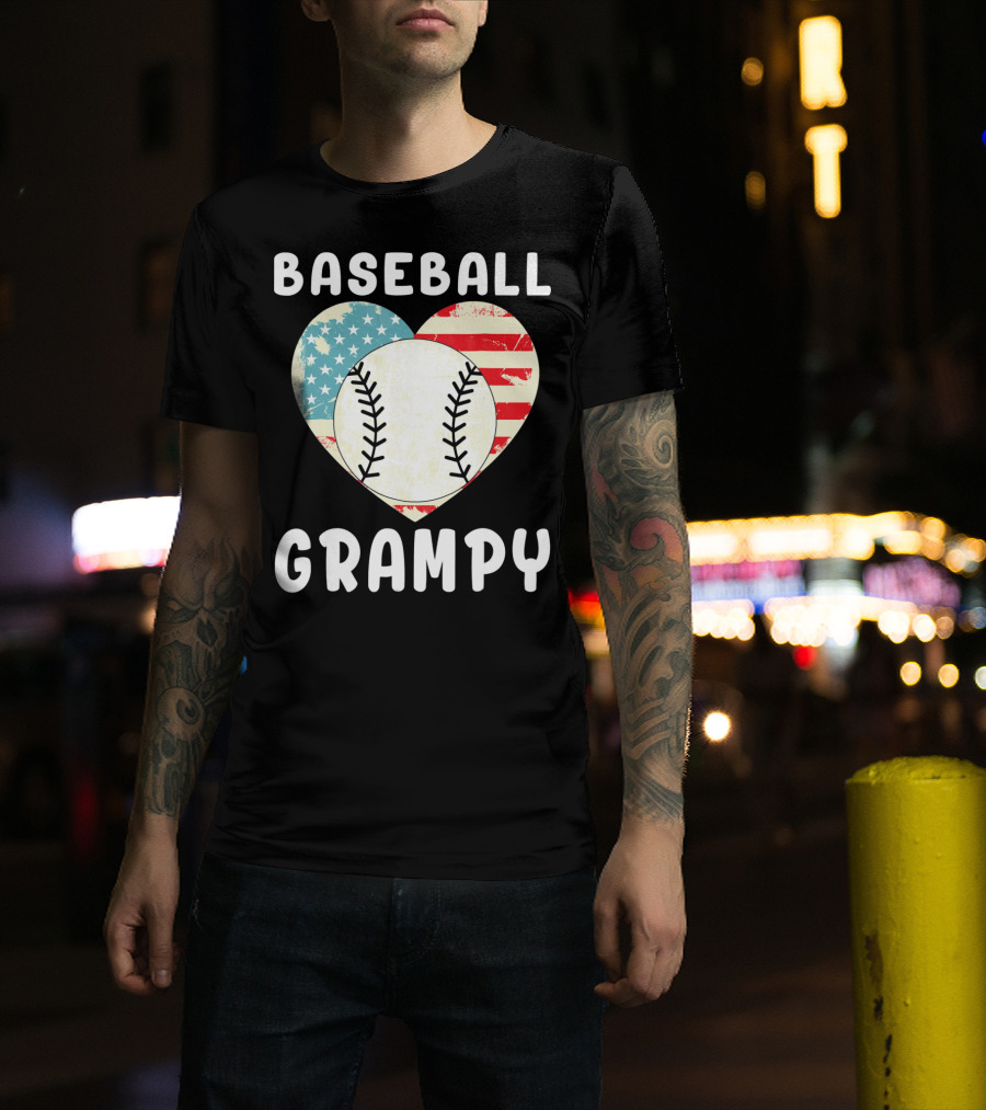 Baseball Grampy Heart With American Flag Love T-Shirt
