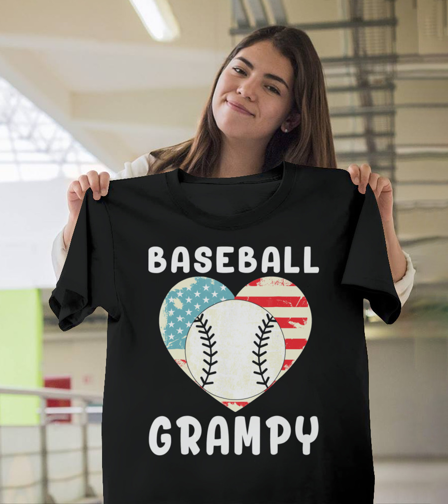 Baseball Grampy Heart With American Flag Love T-Shirt