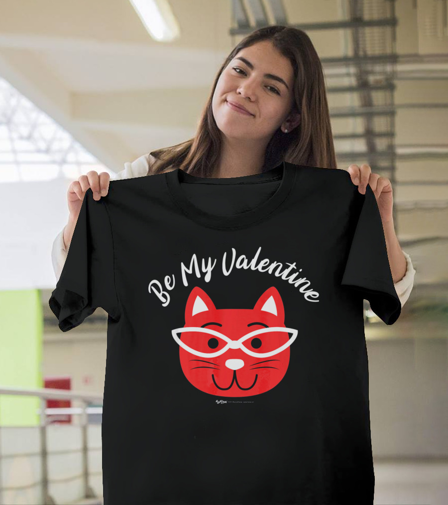 Be My Valentine Valentines Day Cat Drawing with Glasses T-Shirt