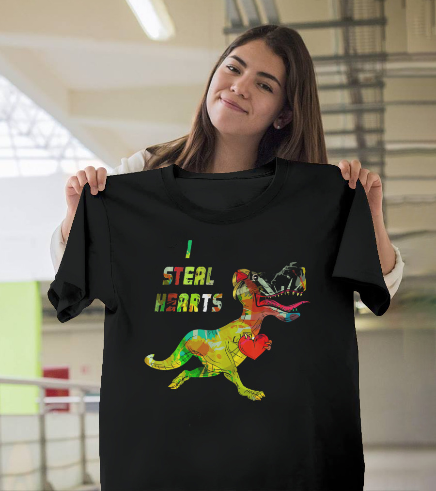 Boys Retro Vintage Dinosaur I Steal Hearts T-Shirt