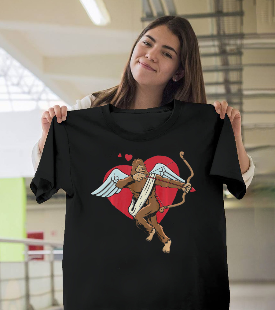 Bigfoot Cupid Eros Sasquatch Valentine with Wings and Bow T-Shirt