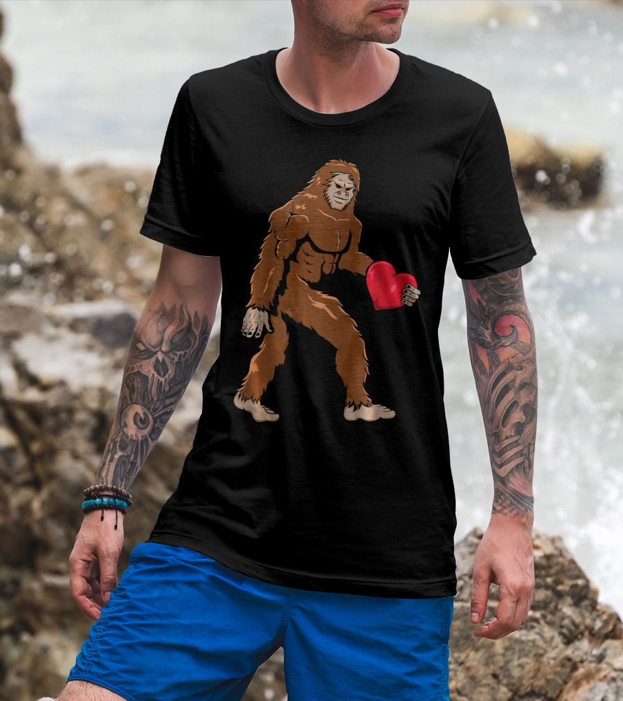 Bigfoot Holding Heart Sasquatch Valentines Day T-Shirt