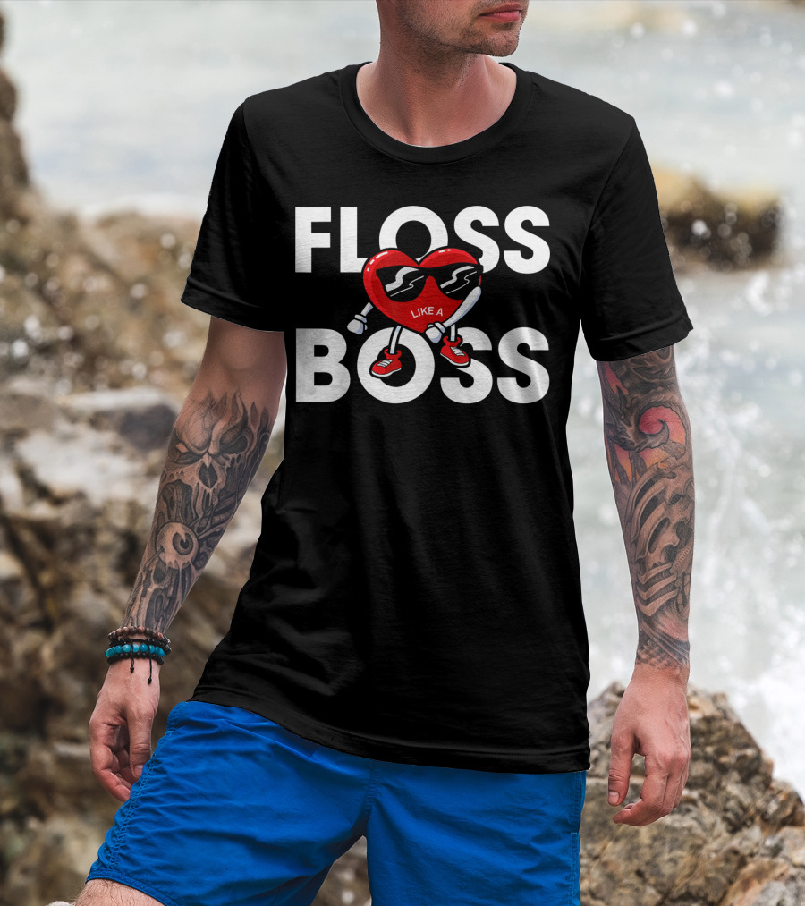 Floss Like A Boss Boys Valentines Day Kids Heart T-Shirt