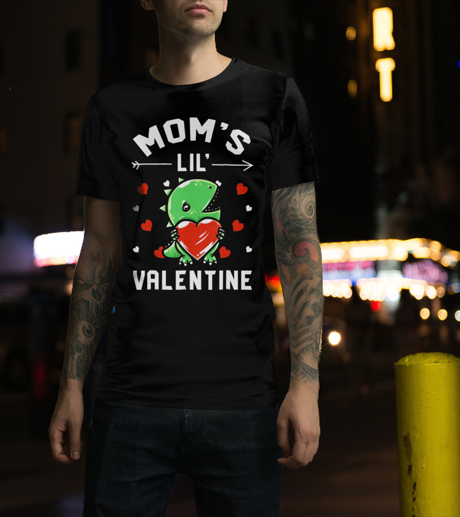 Moms Lil Valentine Dinosaur Holding Heart T-Shirt