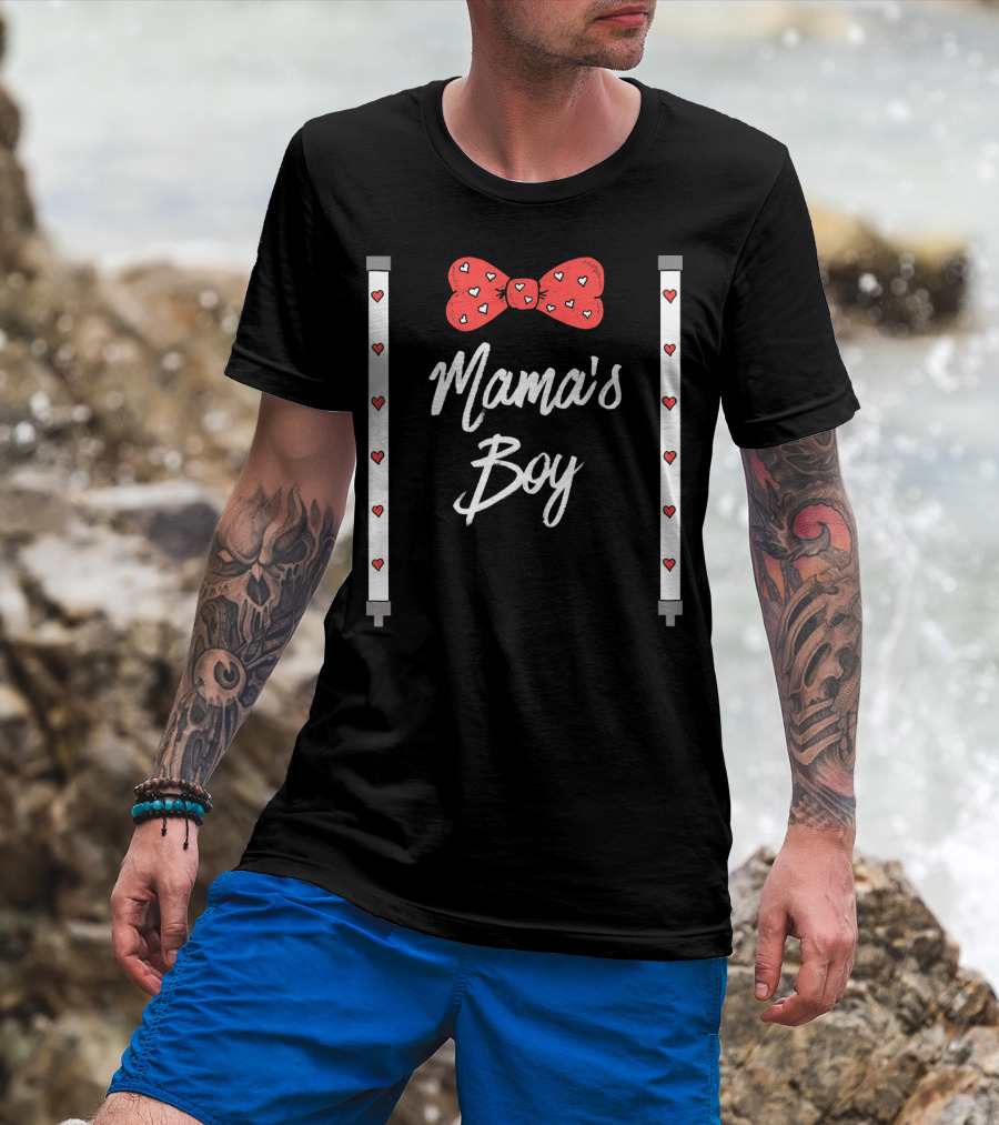 Mama's Boy Valentine's Day Red Heart Bowtie T-Shirt