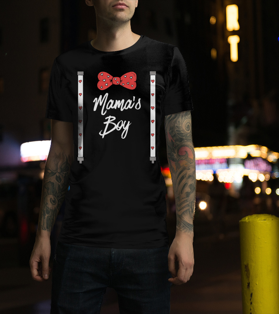Mama's Boy Valentine's Day Red Heart Bowtie T-Shirt