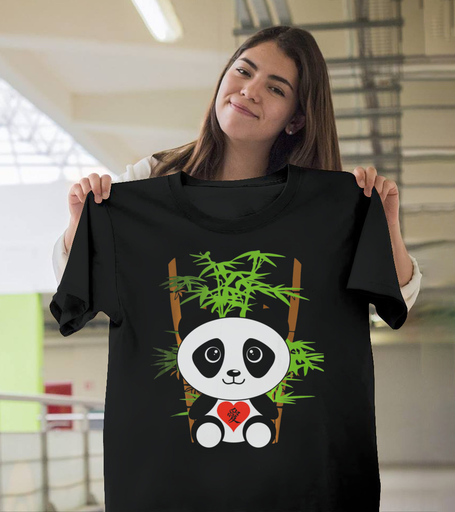 Cute Baby Panda Love Bamboo Heart T-Shirt