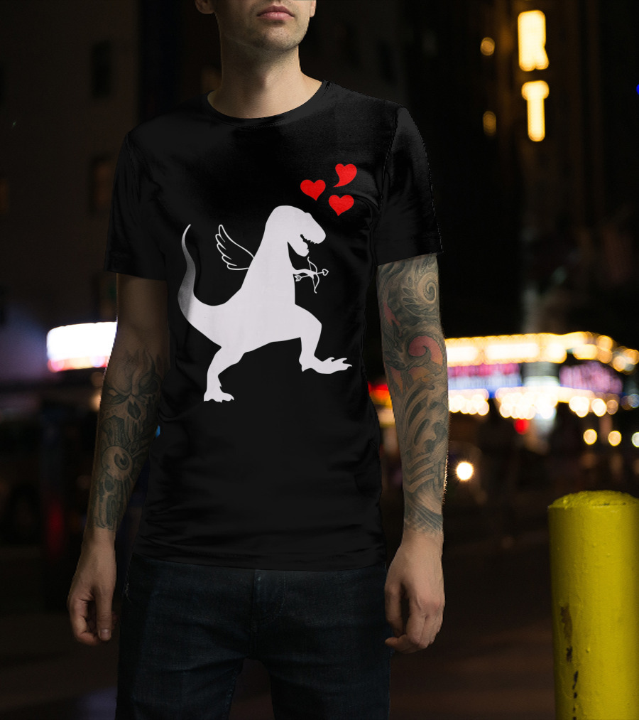 Cupid Rex Dinosaur Funny Valentines Dinosaur With Wings And Hearts T-Shirt