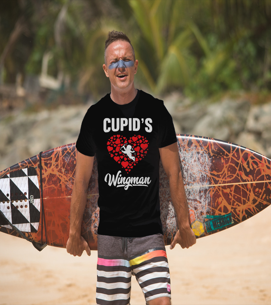 Cupid's Wingman Funny Kids Valentines Day Heart And Cherub T-Shirt