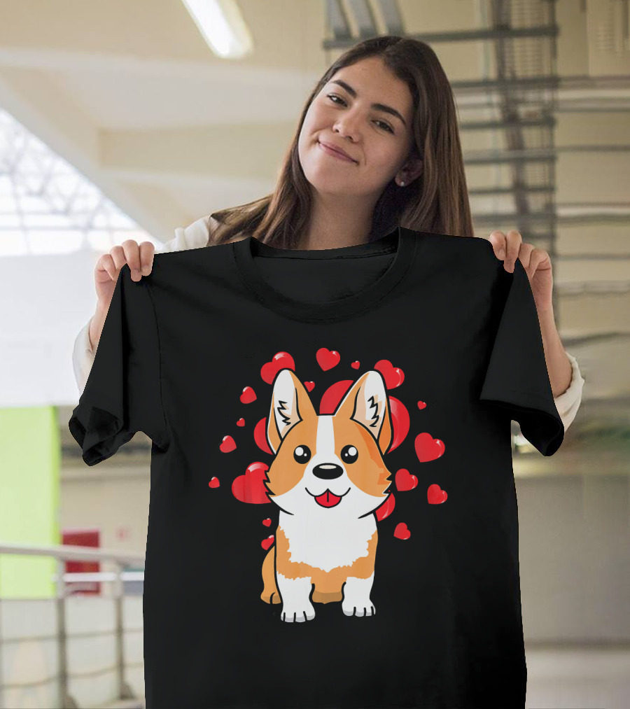 Corgi with Love Hearts Valentines Day Cute Dog T-Shirt
